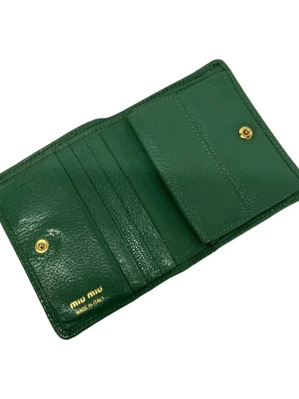 Miu Miu Bifold Wallet Green Gray Leather